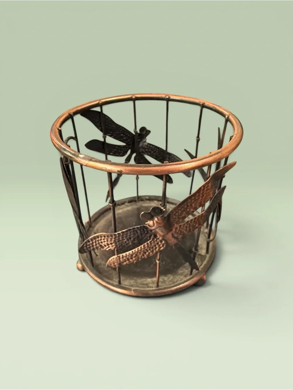 Dragonfly Accent Candle Holder - Copper and Frosted Glass